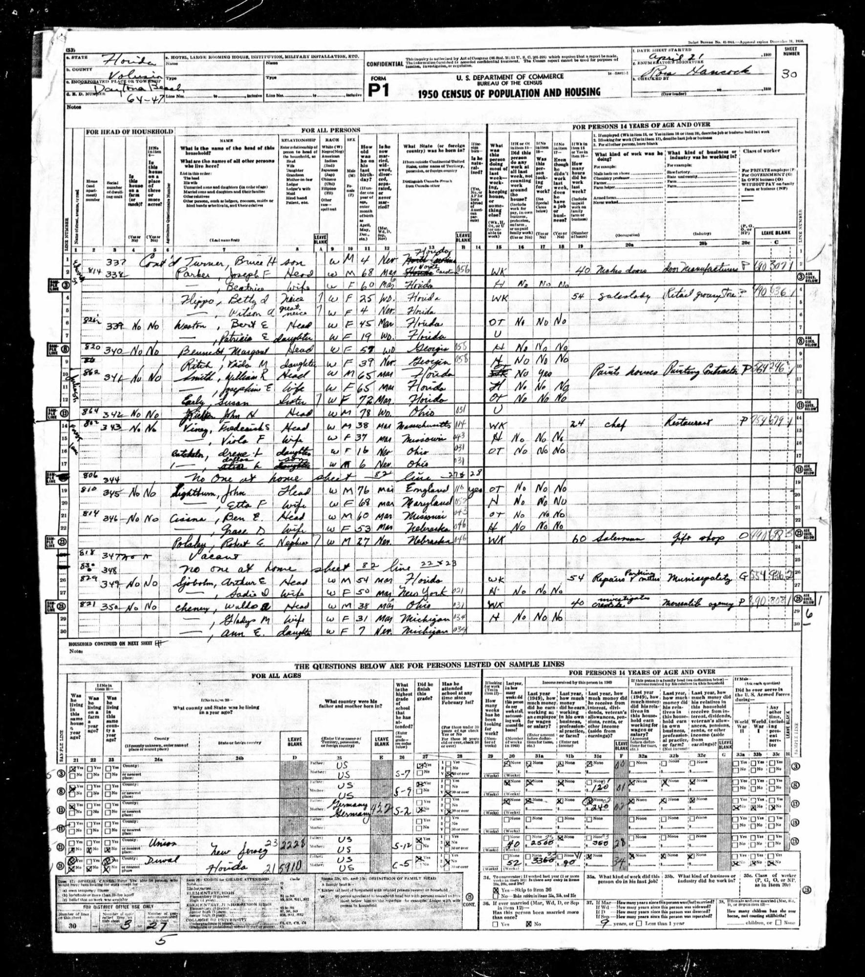 1950 Census with Betty and Wilson’s daughter listed