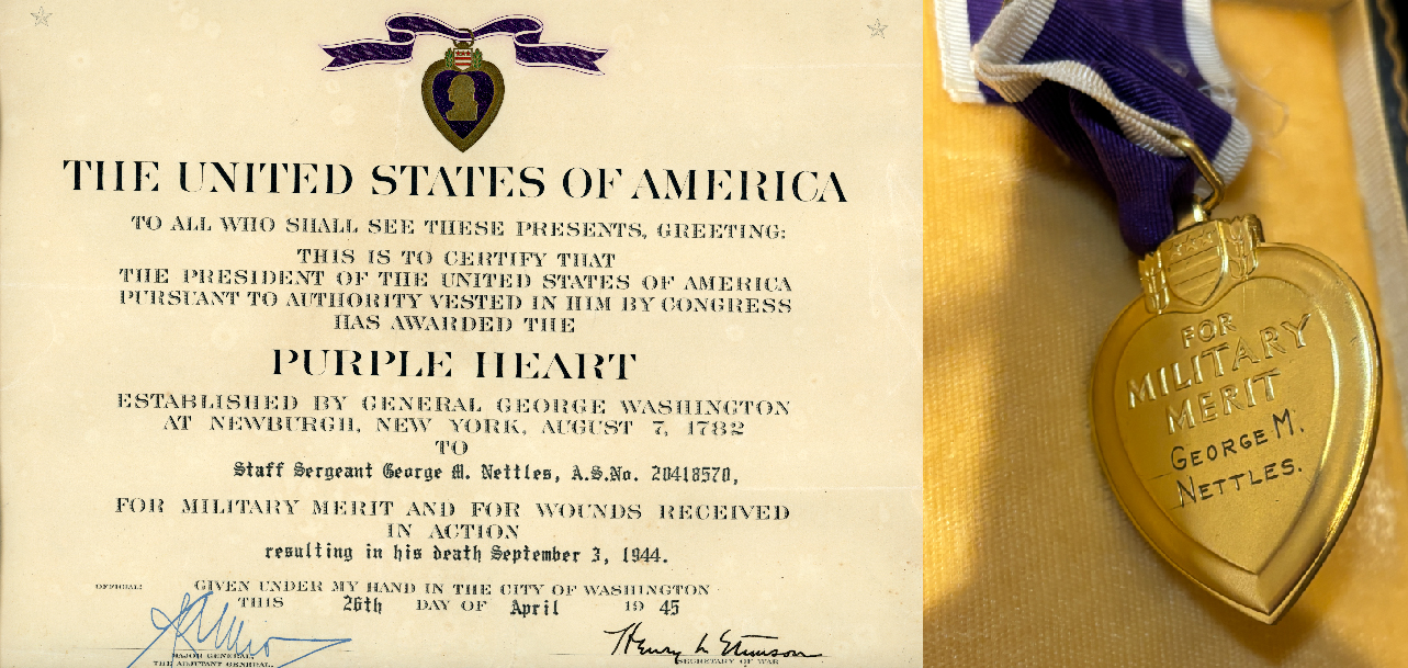 The letter from President Truman and his name on his Purple Heart