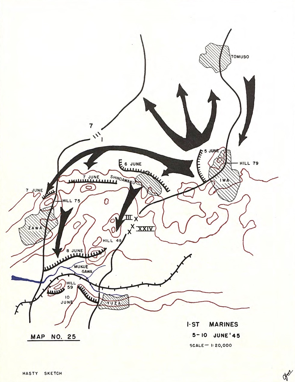 Sketch Map for 1st Marines, June 5-10, 1945